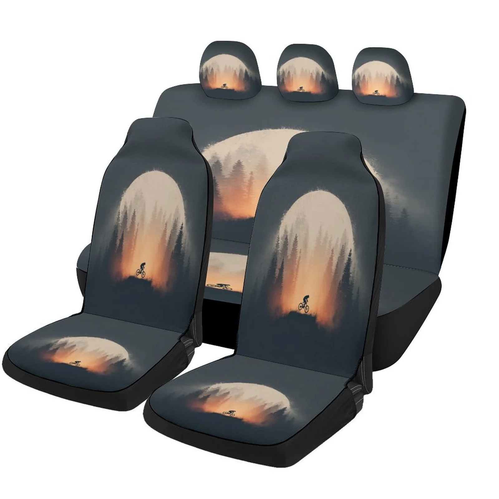 Moonlit Forest Rider Themed Car Seat Cover Set For Most Cars, Fashionable Novelty Car Seat Protector Covers Full Set, Car Seat