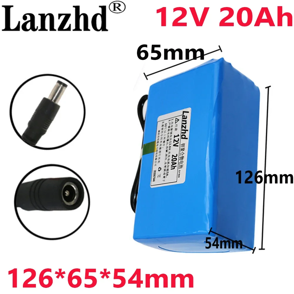 12V 20AH Lithium Polymer Battery 12.6V 16A Discharge 11.1V for Metal detector stereo speakers Mobile charger 126*65*54mm