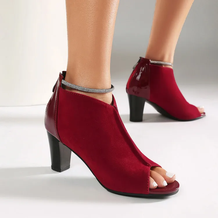 

High-heeled Peep Toe Women's Boots Set With Diamonds Summer Spring Sandals Women's Shoes