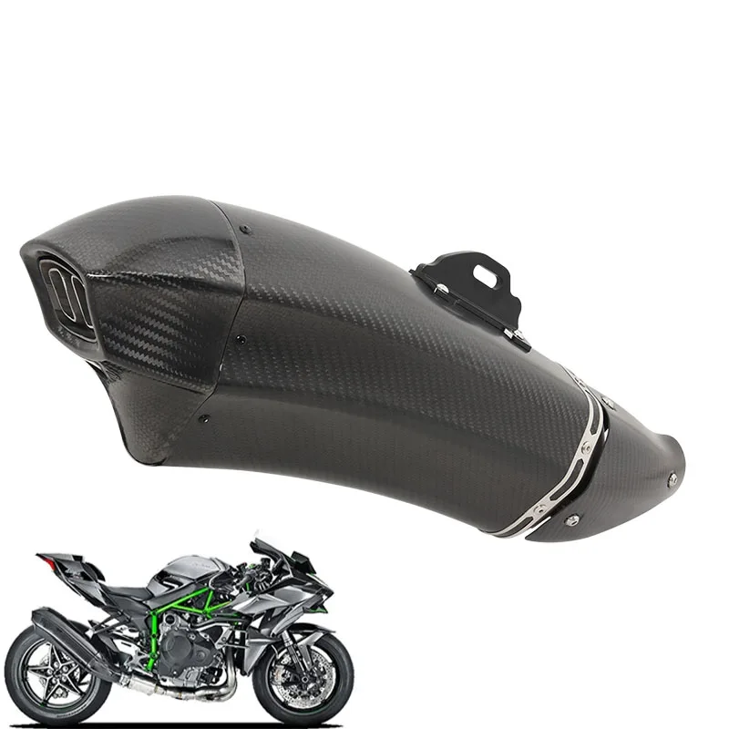 Slip On For Kawasaki Ninja H2 Motorcycle Double Hole Exhaust Systems Link Pipe Carbon Fiber Muffler