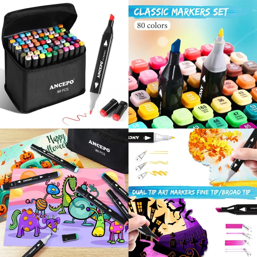 

80-цветный набор спиртовых маркеров с двойным наконечником, кистью и тонким наконечником для рисования эскизов, идеально подходящий для художественных проектов и креативного дизайна Pe
