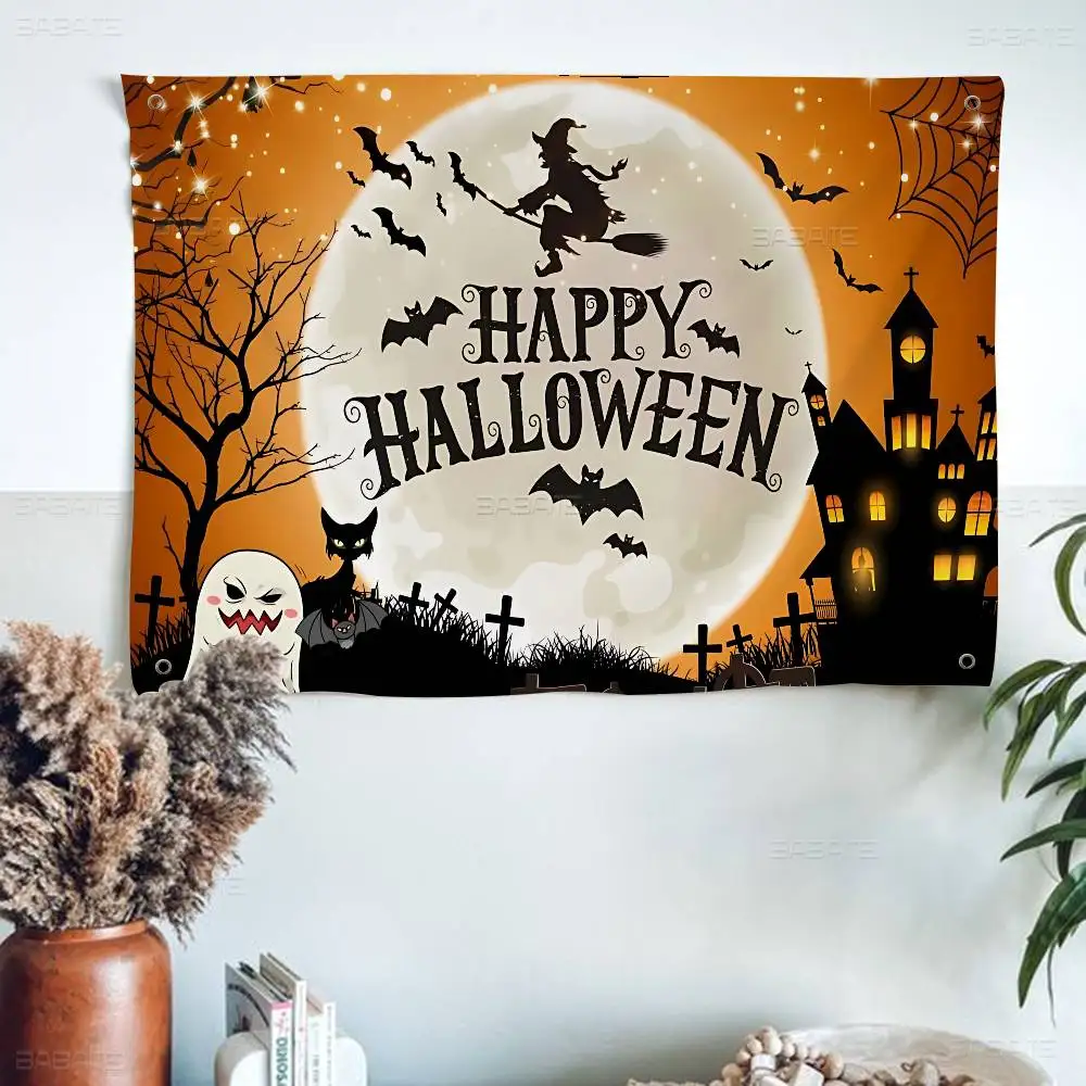 Horror Art Halloween Pumpkins Witches Retro Flags Multiple Choice Living Studio Booth Interior Decoration Banner