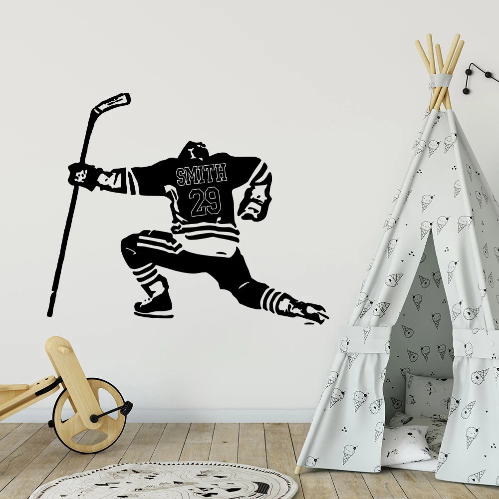 Large Custom Name Ice Hockey Wall Decal Playroom Kids Room Personalized Name Hockey Sport Wall Sticker Bedroom Vinyl Hom Decor