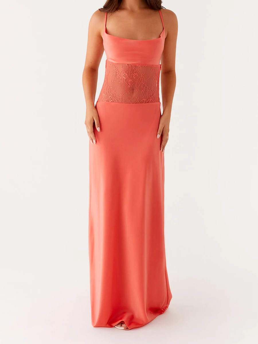 

Elegant Floral Embroidered Maxi Dress with V-Neckline and Adjustable Spaghetti Straps for Wedding Evening Party Beach