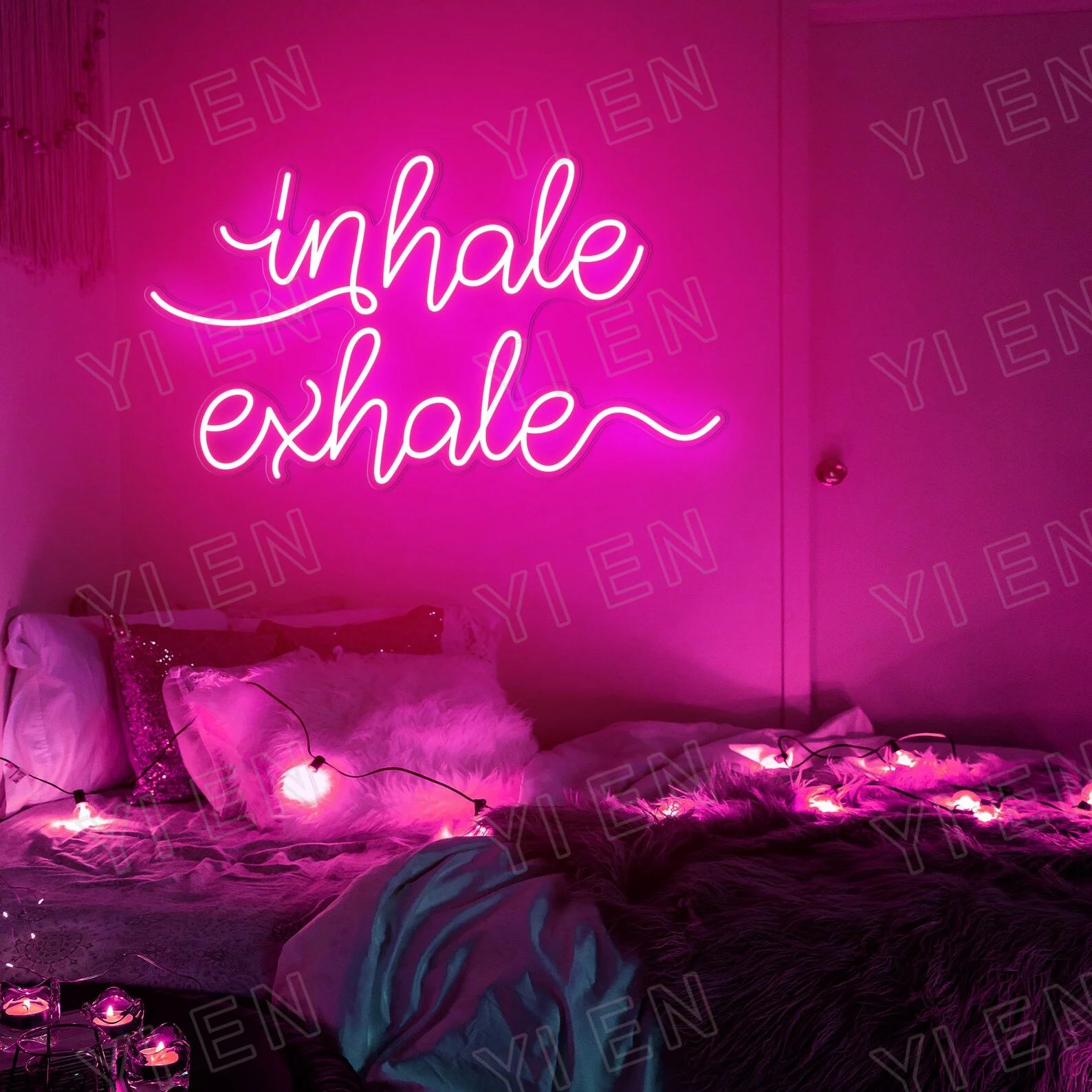 Sinal Neon Motivacional para Yoga, Respire, Fitness e Yoga D, Pilates Arte