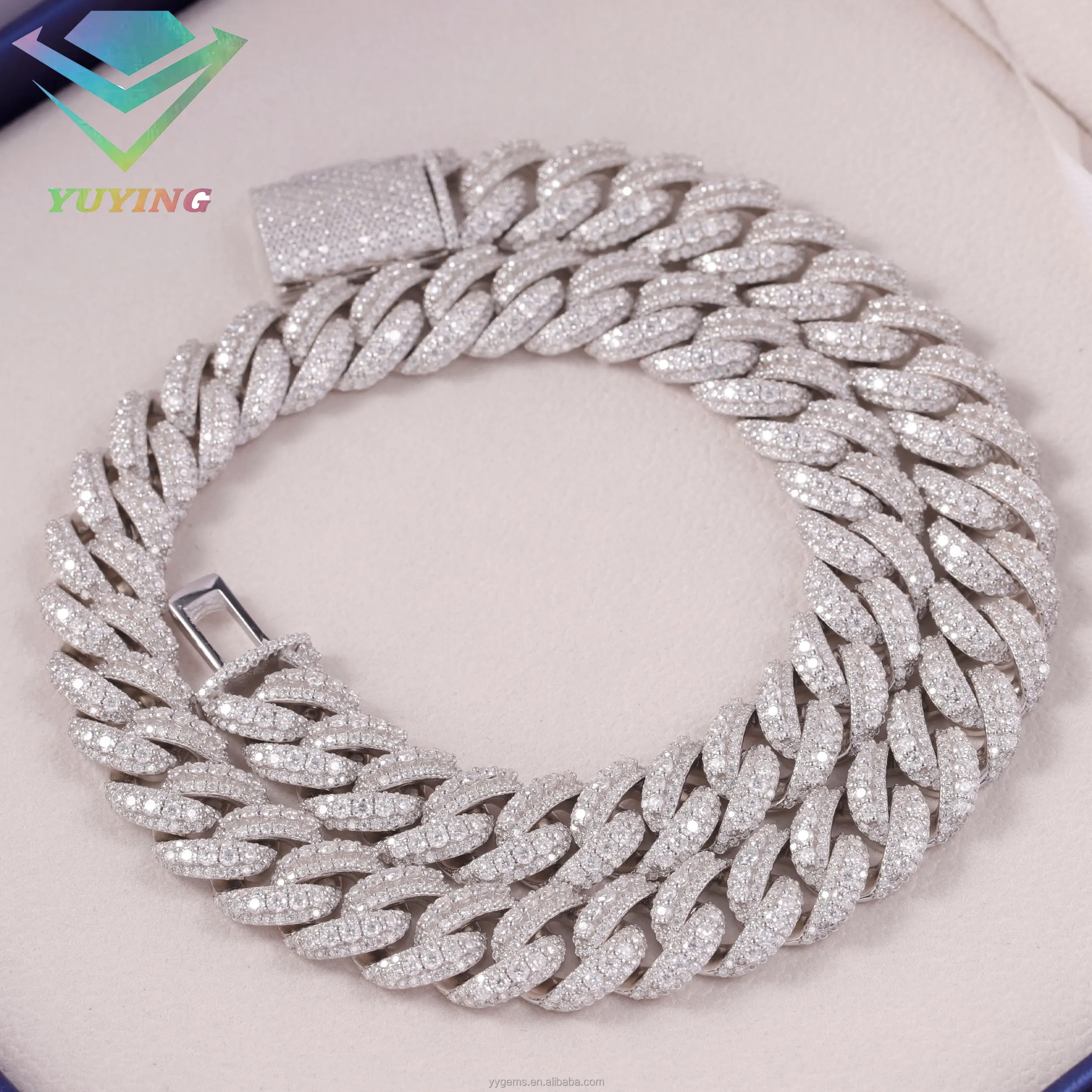 Yy New Design Iced Out 18mm Curved Cuban Link Chian Vvs Moissanite Pass Diamond Tester 925 Silver Fine Jewelry Necklaces for Men