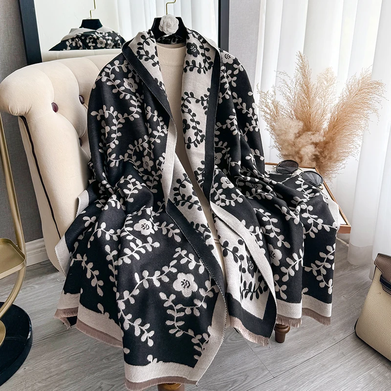 

Зимний модный женский кашемировый шарф 2024, толстые теплые шали из пашмины, Жаккардовые Женские одеяла, Женский хиджаб