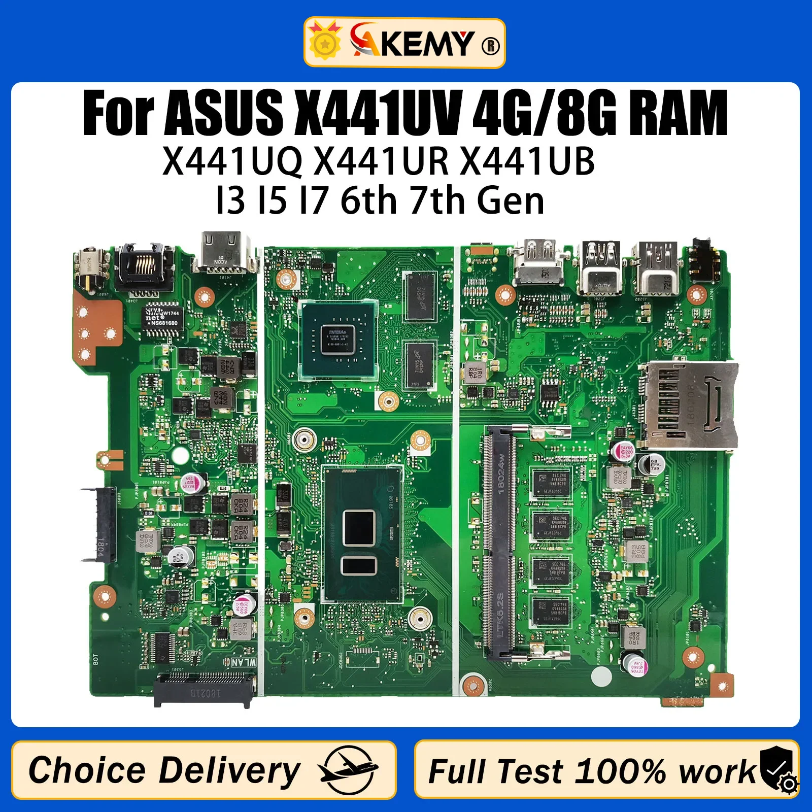 

AKMEY X441UV Mainboard For Asus X441UQ X441UR X441UB A441U X441UVK X441U Laptop Motherboard 4405U I3 I5 I7 6th 7th Gen 4G/8G RAM