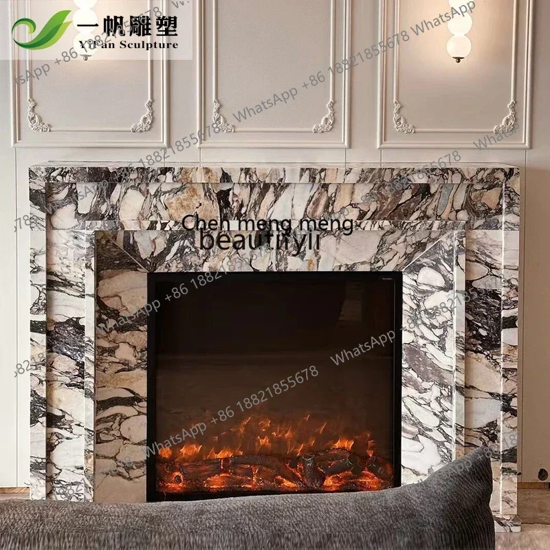 D178 Natural, Luxury Stone, Marble Fireplace French Modern Simple Caracatta Purple Stone Fireplace