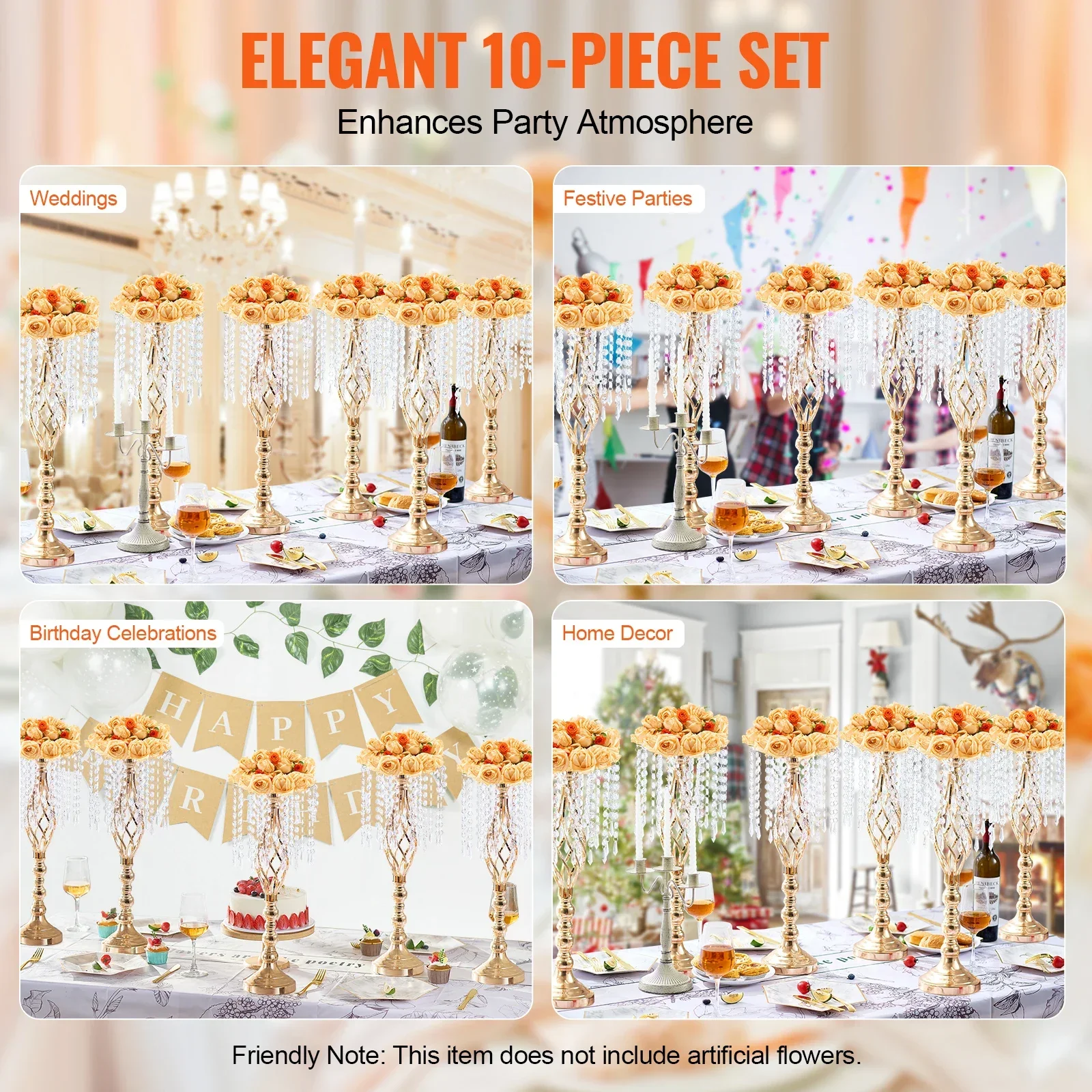 VEVOR طويل القامة كريستال الزفاف زهرة حامل معدني الزفاف محور زهرية الذهب زهرة أصحاب الأزهار رف شاشة لحفل الزفاف #6