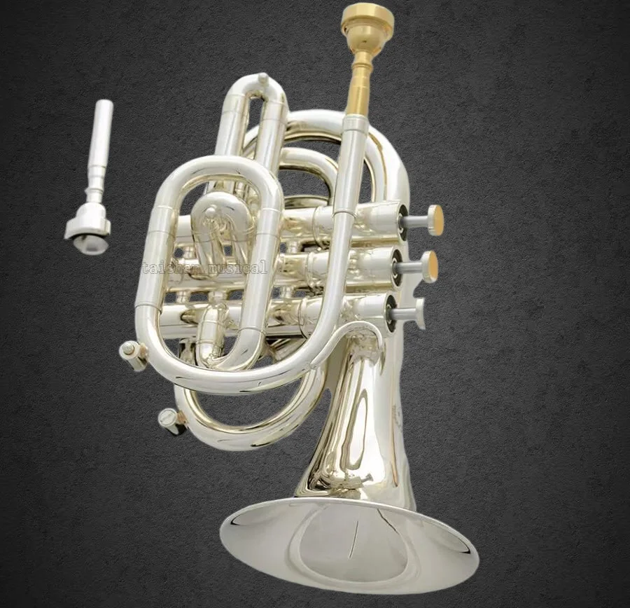 

Новая профессиональная карманная труба (тромбон) 2026 года, с серебряным покрытием, в тональности Си-бемоль, с монелевыми клапанами, 2 мундштука в комплекте, 48