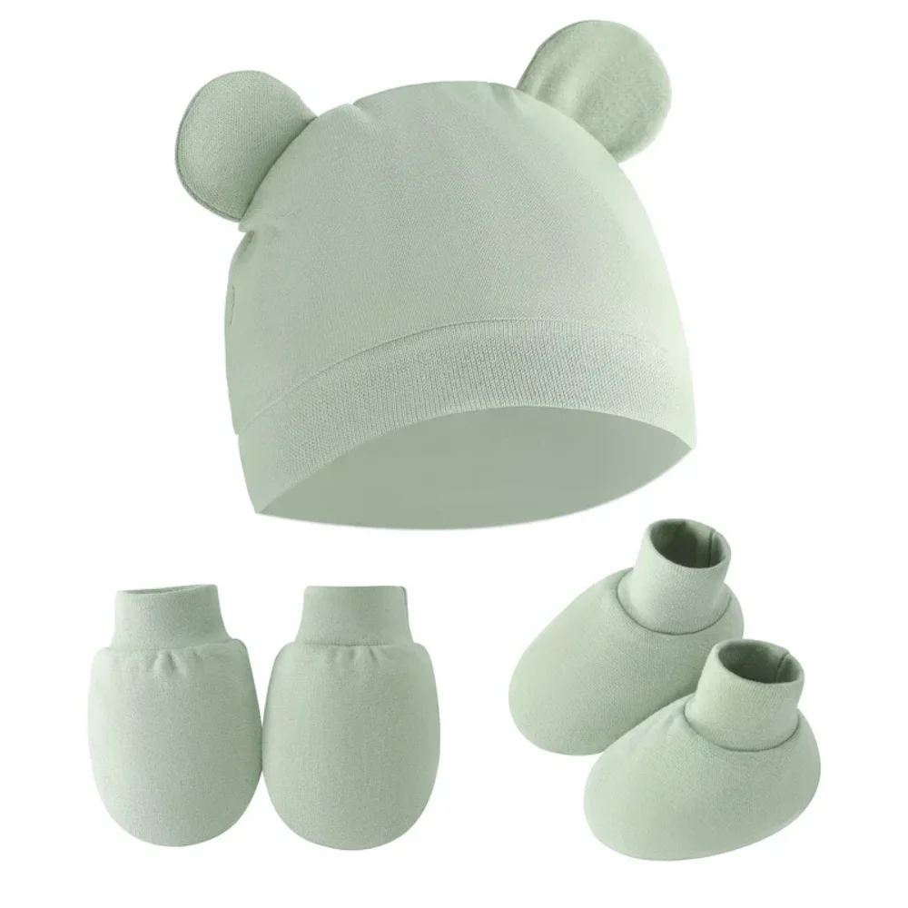New Cute Baby Hat Newborn Bonnet Set with Gloves Socks Ear Shape for Photography Props Infant Fashion Baby Accessories