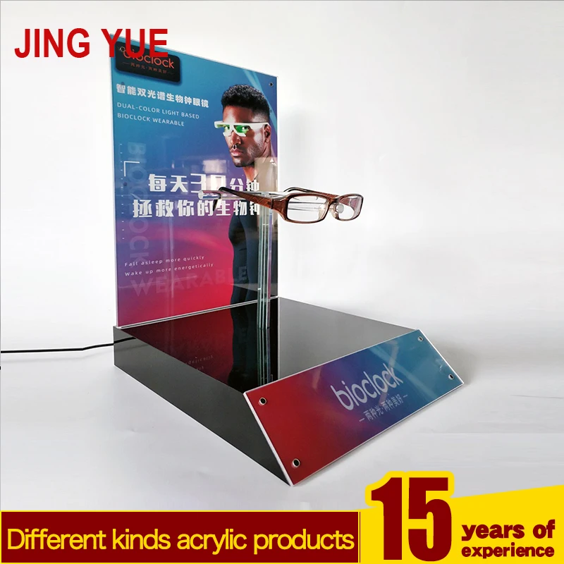 custom.Modern Luxury Acrylic LED Lighting Sunglasses & Glasses Display Stand with Desktop Installation