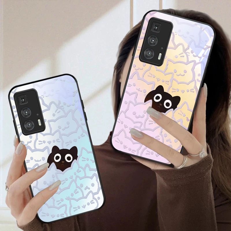 

Colorful silhouette cat For Motorola Moto Edge 20 Lite 30 Pro 40 Neo 50 Ultra G14 G22 G24 Power 34 G35 X30Pro Glass Phone Case