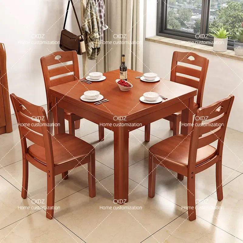 All Solid Wood Dining Table and Chair Set Modern Simple Square Log Table Thickened Household Furniture for Small Apartment