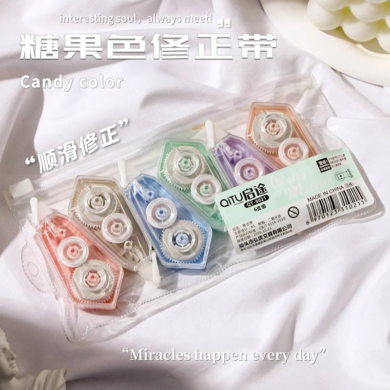 6 Pieces/Set White Out Correction Tape Multiple Color Student Kawaii Error Correction Erasers Student School Stationery Supplies