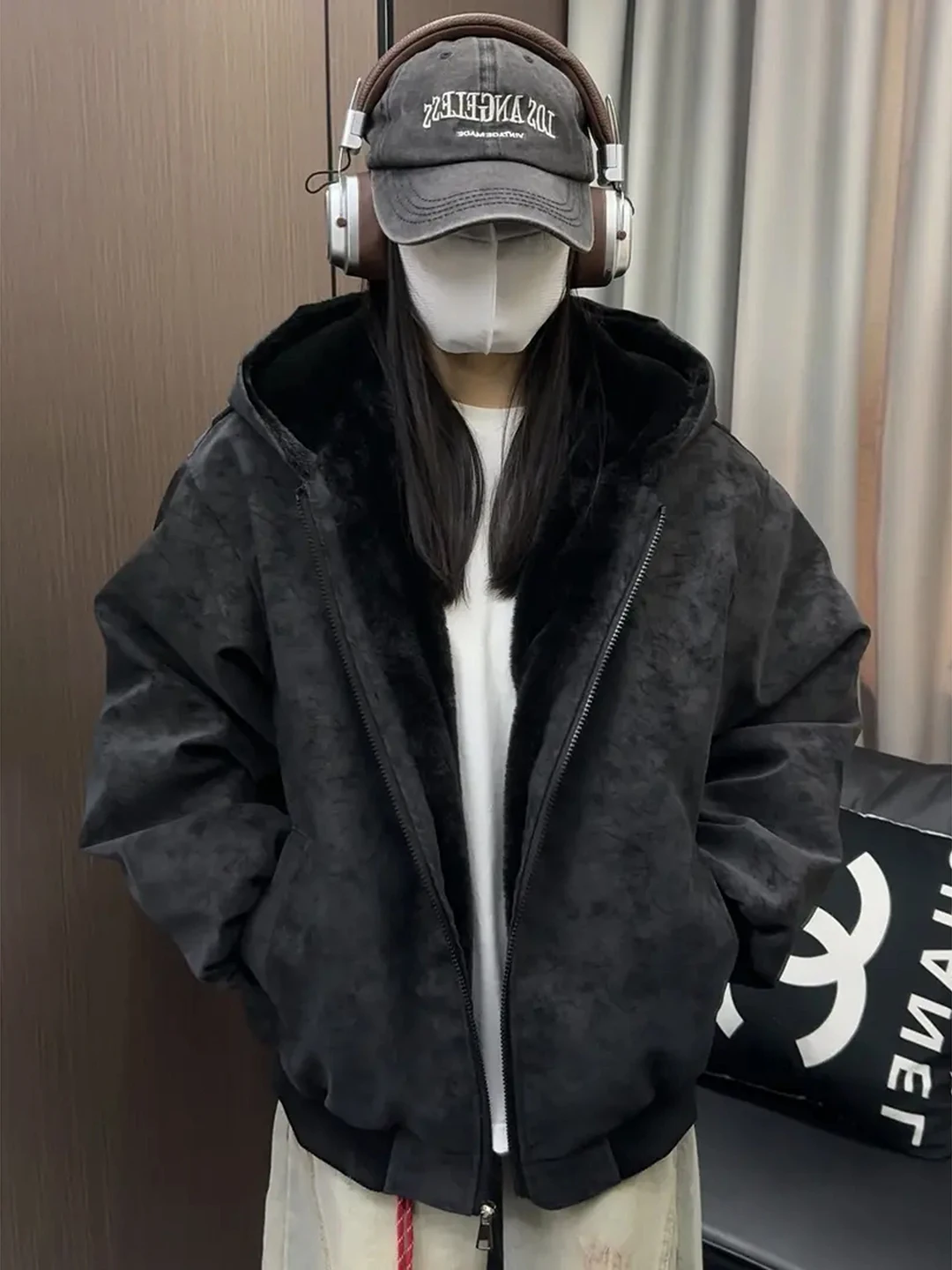 

Litchi Pattern PU Leather Thiened Winter Coat for Women with Fur Collar American Sle Warm Cotton Jaet Youth Casual Long...