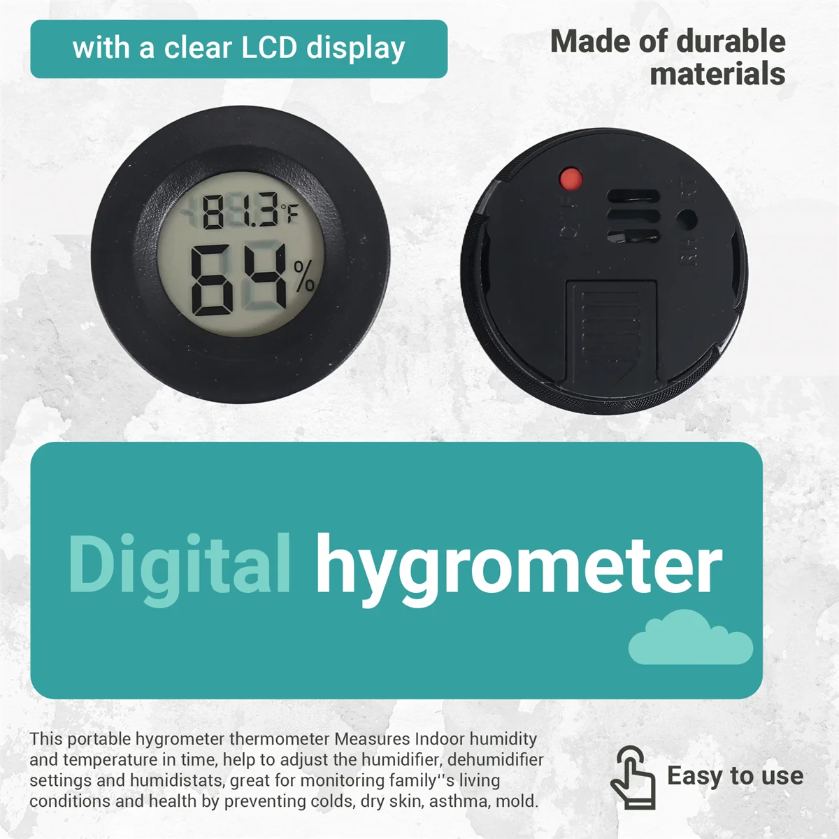 

ABLK 5-pack Hygrometer Thermometer Digital LCD Monitor Humidity Meter Gauge for Humidifiers Dehumidifiers Gre