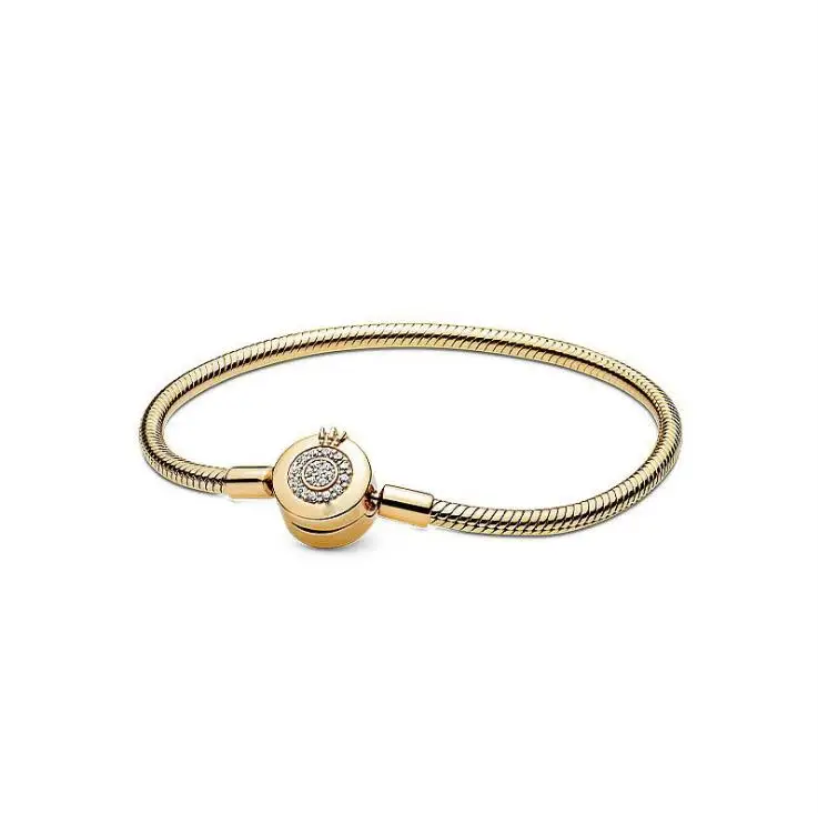 Original 925 Sterling Silver Snake Chain pan   Bracelet Shining Crown O Fit Charms Clips Beads Fashion Jewelry