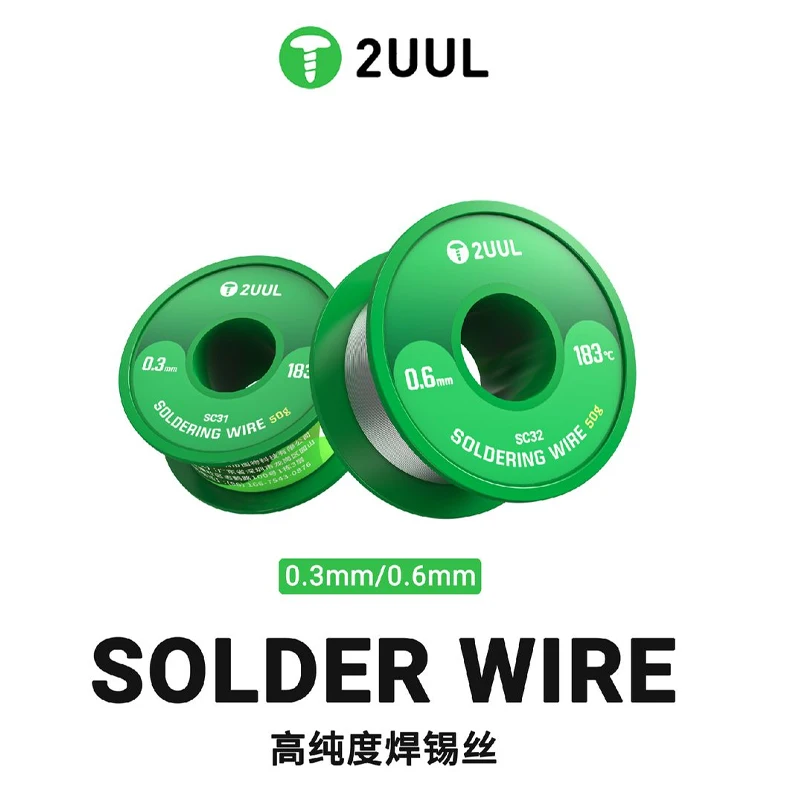 2UUL SC31 0.3/0.6mm 50g Rosin Core Solder Wire Roll, No-Clean Solid Flux Tin Wire for Electrical Soldering Welding Tool