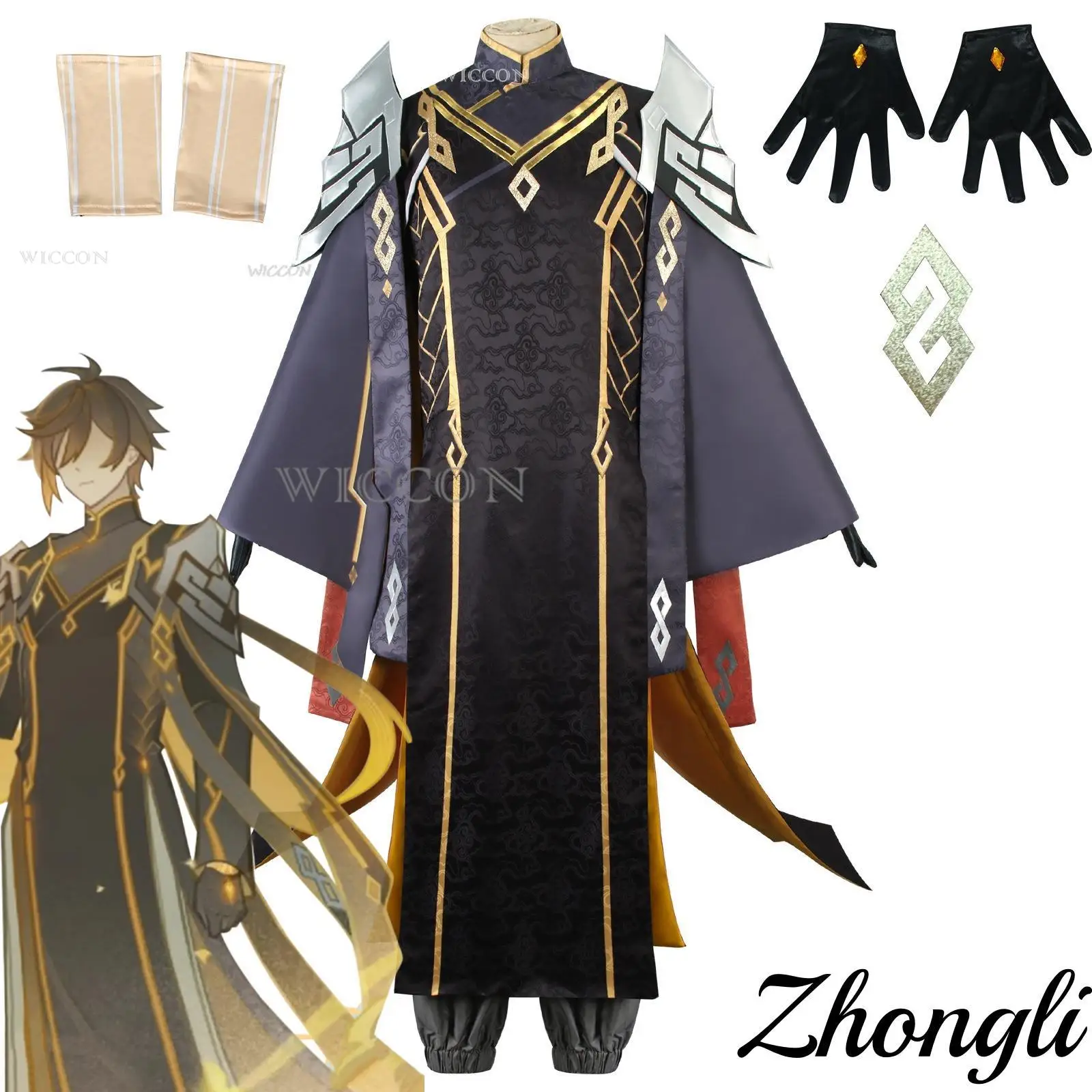 

Zhongli Anime Game Genshin Impact Rex Lapis Clothes Cosplay Costume Liyue Geo Archon Morax Cosplay Costume Unisex Man Long Gown