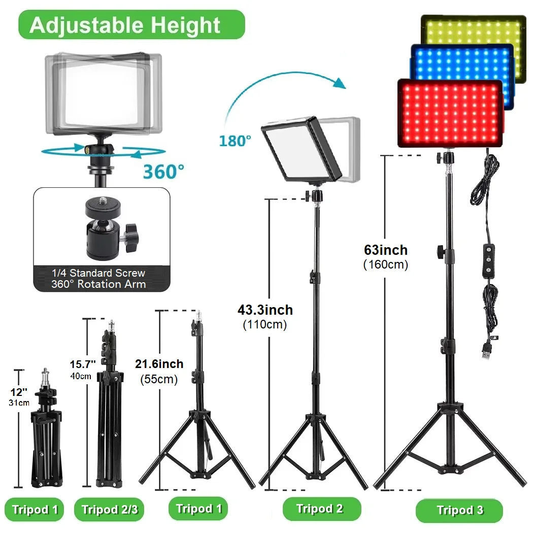 LED Photography Video Light Panel Lighting Photo Studio Lamp Kit With Tripod Stand RGB Filters For Shoot Live Streaming Youbube