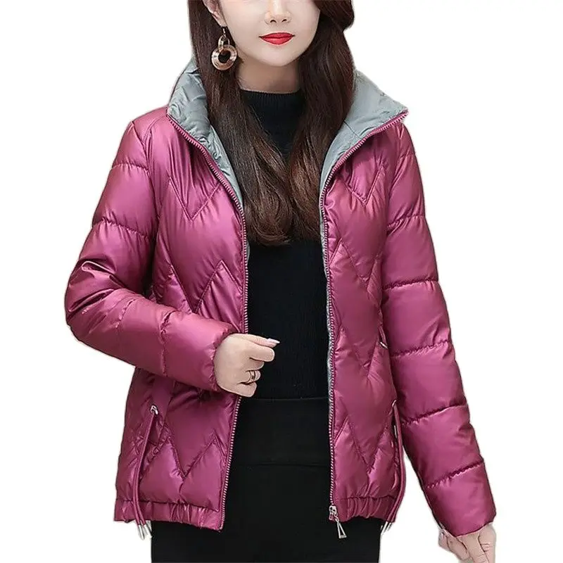 

Winter Down Cotton Jacket Women 2023 New Loose Stand-Up Collar Coat Pure Colour Outerwear Fashion Pocket Parka Overcoat Female