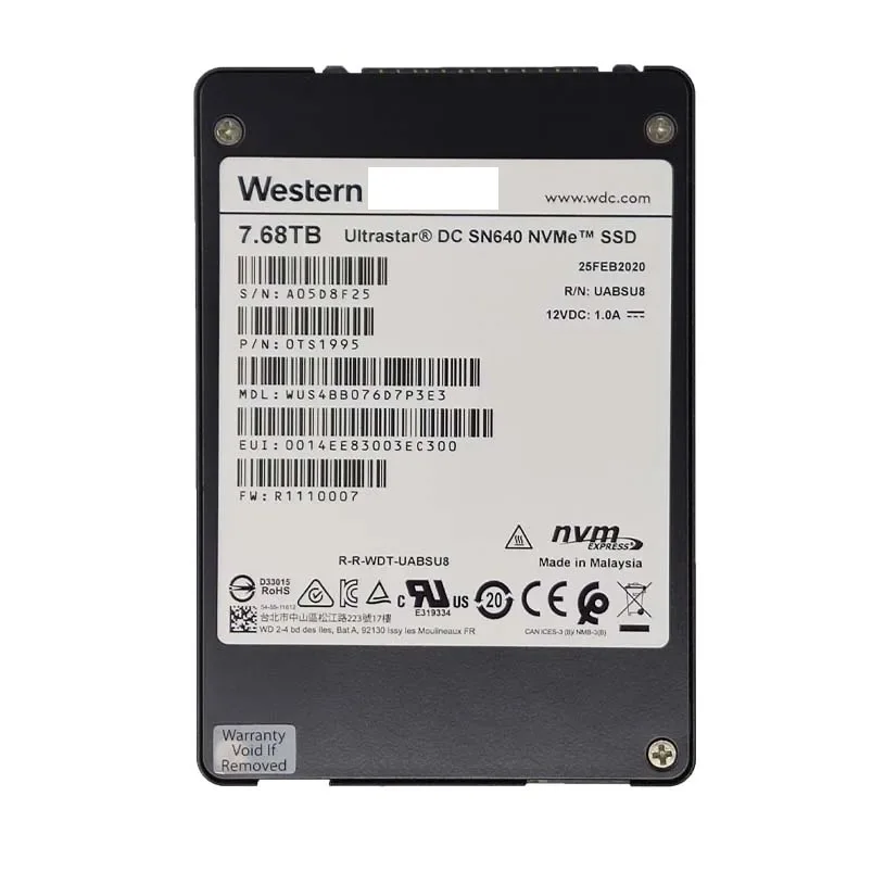 New SN640 7.68T Westen  SSD WD Hard Disk WUS4BB076D7P3E3 U.2 Server Solid State Drive Ultrastar DC NVMe Data Center