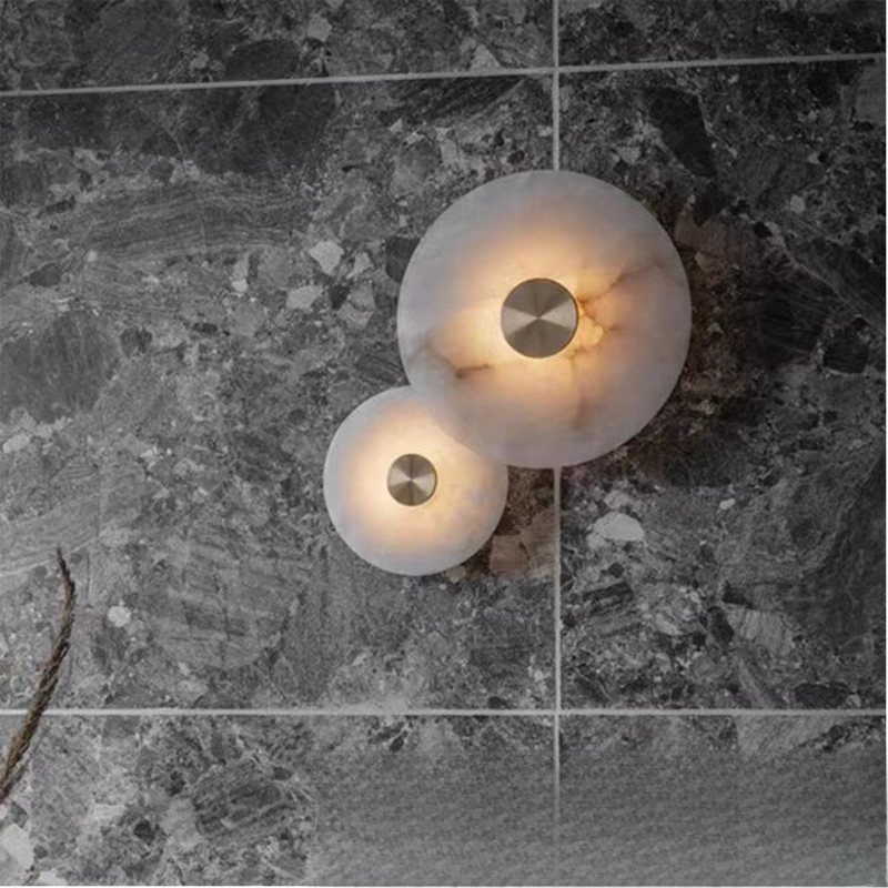 

Spanish marble Nordic light luxury natural marble bedroom bedside wall lamp modern living room TV background wall round