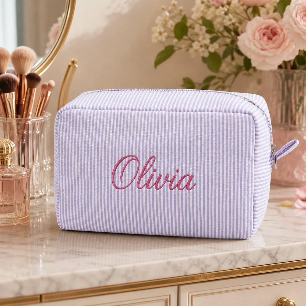 Personalized Name Embroidered Travel Cosmetic Bag, Multi‑Purpose Zipper Makeup Pouch,Customized Storage Organizer for Toiletries