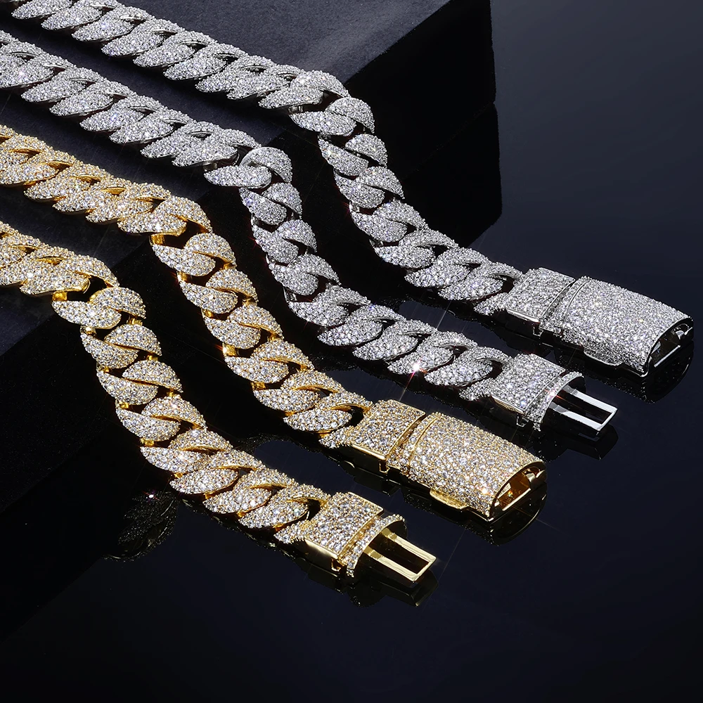 

HHIOK Customized 14MM 3 Row Diamond Cuban Necklace Iced 5A Cubic Zirconia Shiny Hip Hop Style Men's Exquisite Jewelry Necklace