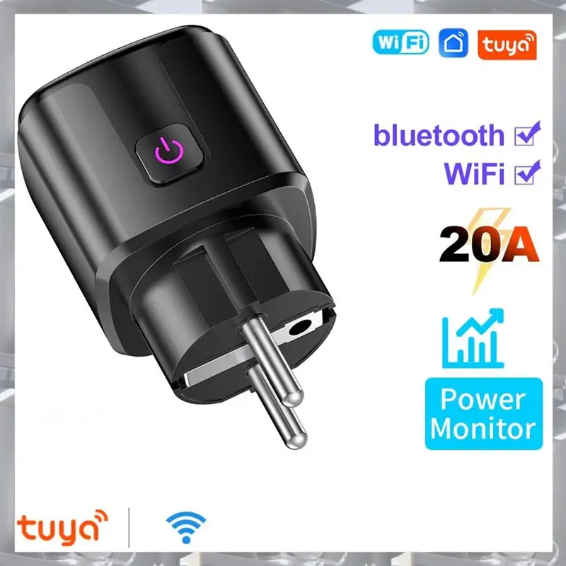 Hot Selling-20A Smart Socket Tuya Wifi Smart Plug Power AC100-240V Outlet Alexa Home Voice Timing Socket Tuya Smart Life EU PLUG