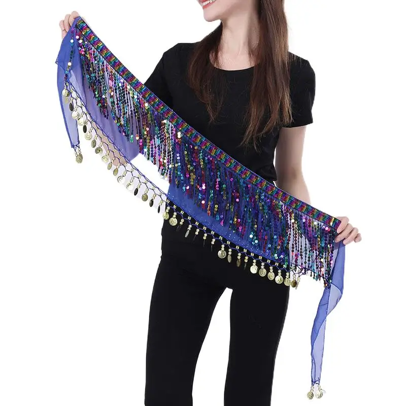 

Adult Bling Belly Dance Lesson Wear Women Bellydance Hip Scarf Tassel Stage Party Mini Skirt Wrap Towel Rave Waist Belt Costume