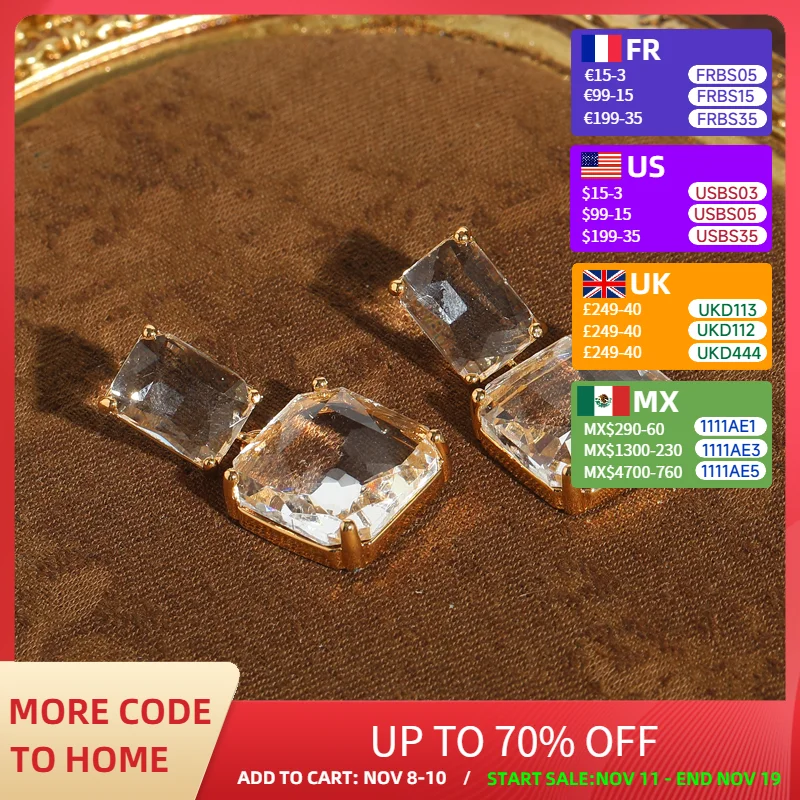 

Vintage Transparent Crystal Drop Earrings White Luxury Woman Gold Color Dangle Square Accessories Wedding Valentine Day Gift