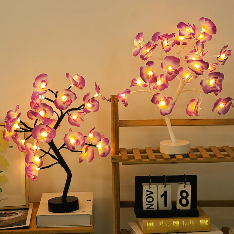 20 LED Flower Tree Night Light Phalaenopsis Desk Decoration Lamp USB and Battery Powered for Indoor Valentine Bedroom Lighting