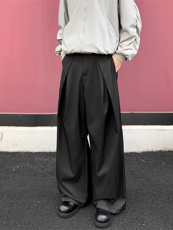 

Cleanfit Men's High-End Straight Leg Suit Pants Hong Kong Sle Visual Lengthening Wide Leg Trousers Trendy Casual Loose Fit