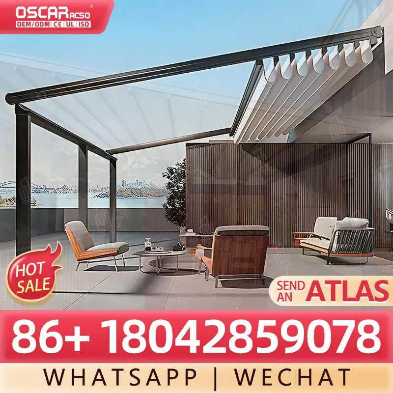 

270 Outdoor Fabric Popup Retractable Electric Sun Canopy for Patio Terrace Outdoor Use Retractable Canopy Pergola