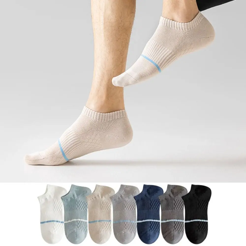 Chaussettes courtes respirantes décontractées pour hommes, chaussettes de rinçage fines en maille, absorbant la transpiration, chaussettes de bateau en coton, été, 5 paires