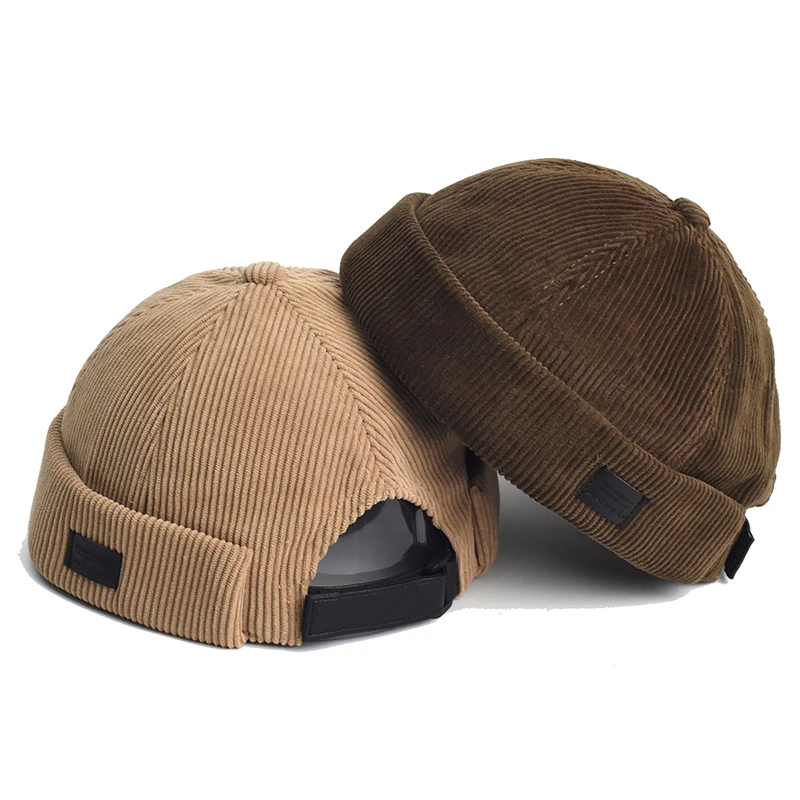 

New Corduroy Docker Cap Without Visor Thickening Vintage Winter Autumn Brimless Caps Dome Beanie Hat Men Women Retro Street Hats