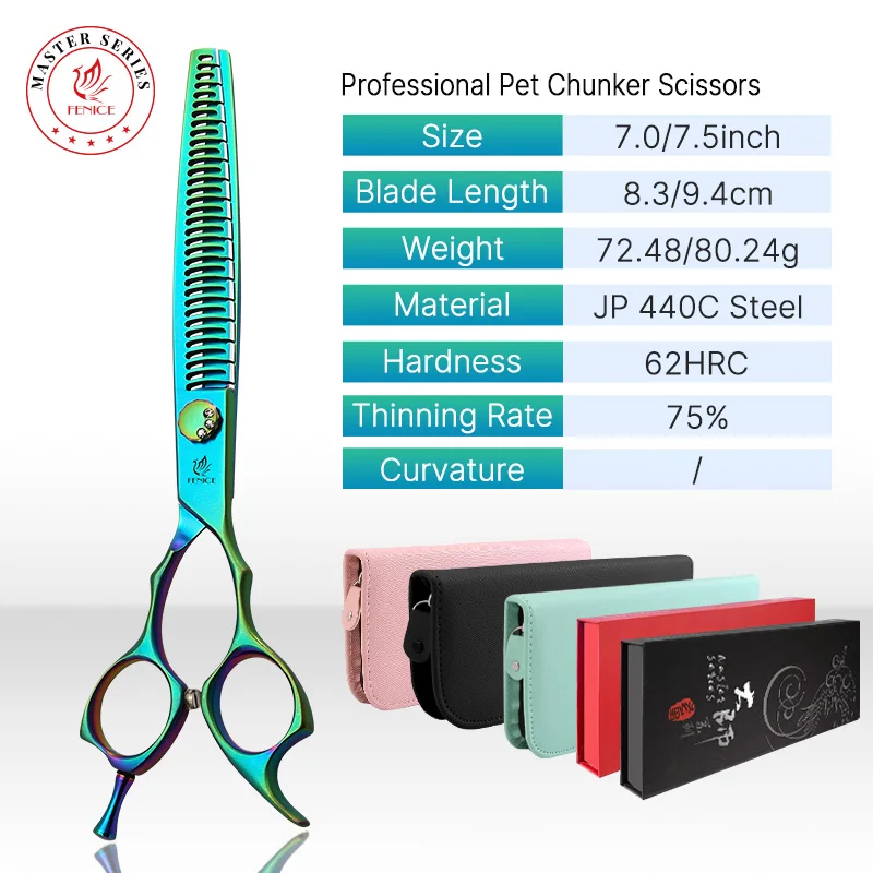 

Fenice 7/7.5inch JP440c Steel Cutting/Thing/Chunker Scissors Set Green Pet Grooming Kit Scissors for Dog