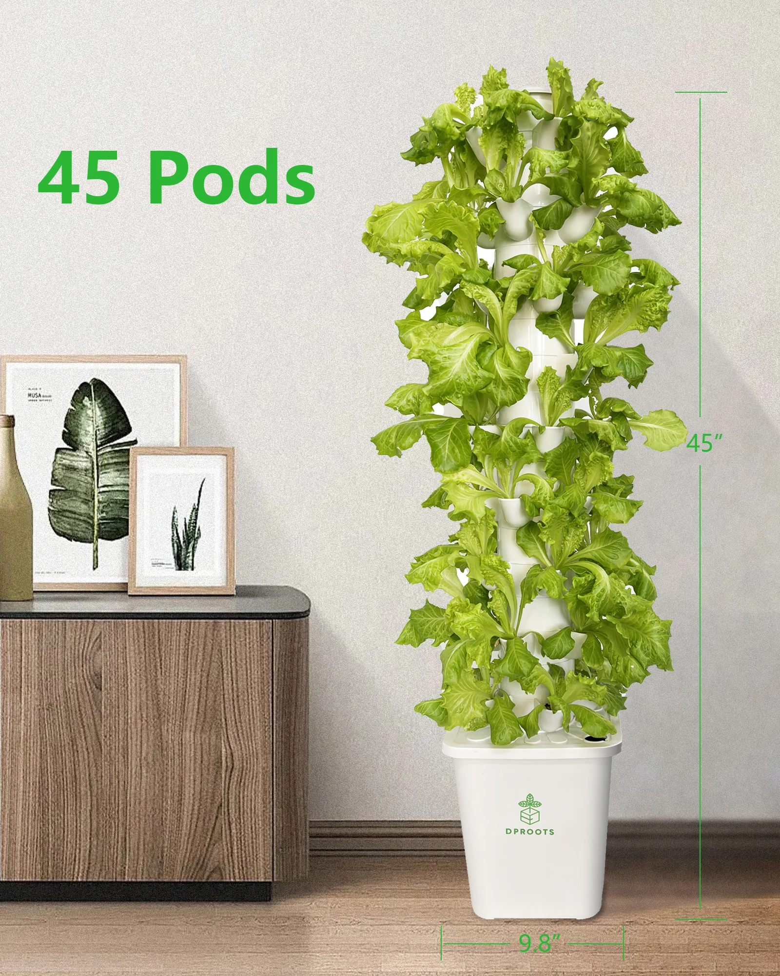 9-Layer 45 Pods Garden Hydroponic Growing Vertical Tower System for Indoor Greenhouse Grow Herbs Vegetables Planting Tool