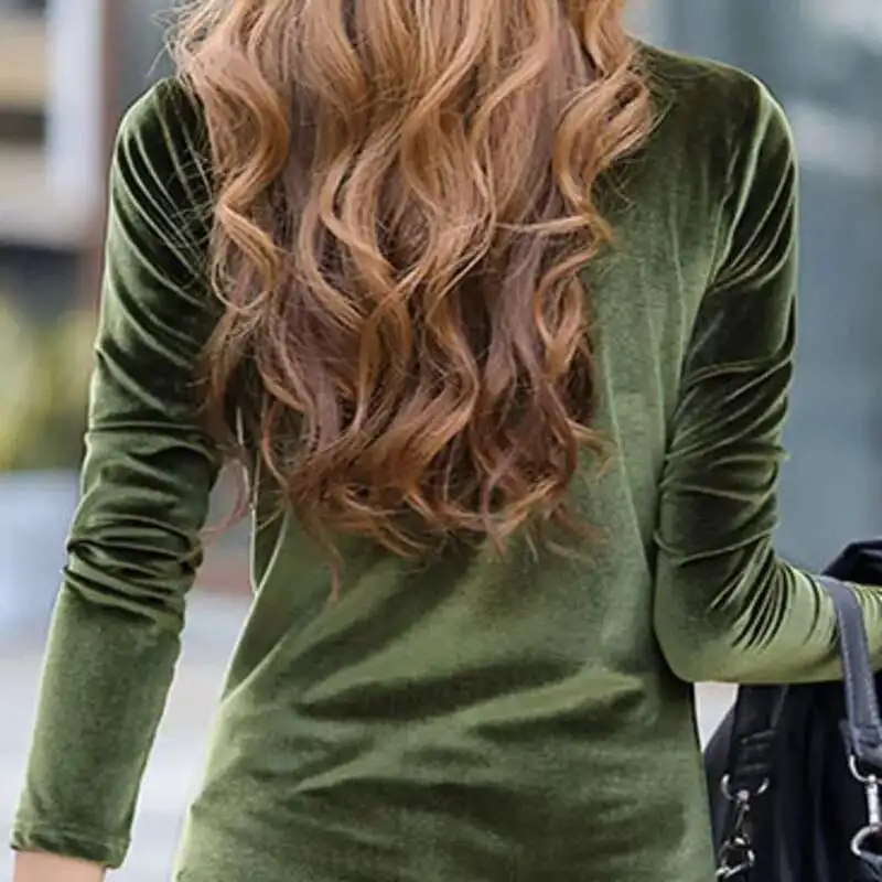 #0301 Spring Autumn Velvet T Shirt Women Half High Collar Basic T Shirt Femme Slim Long Sleeve T-shirts S-4XL Women\'s Tee Shirt