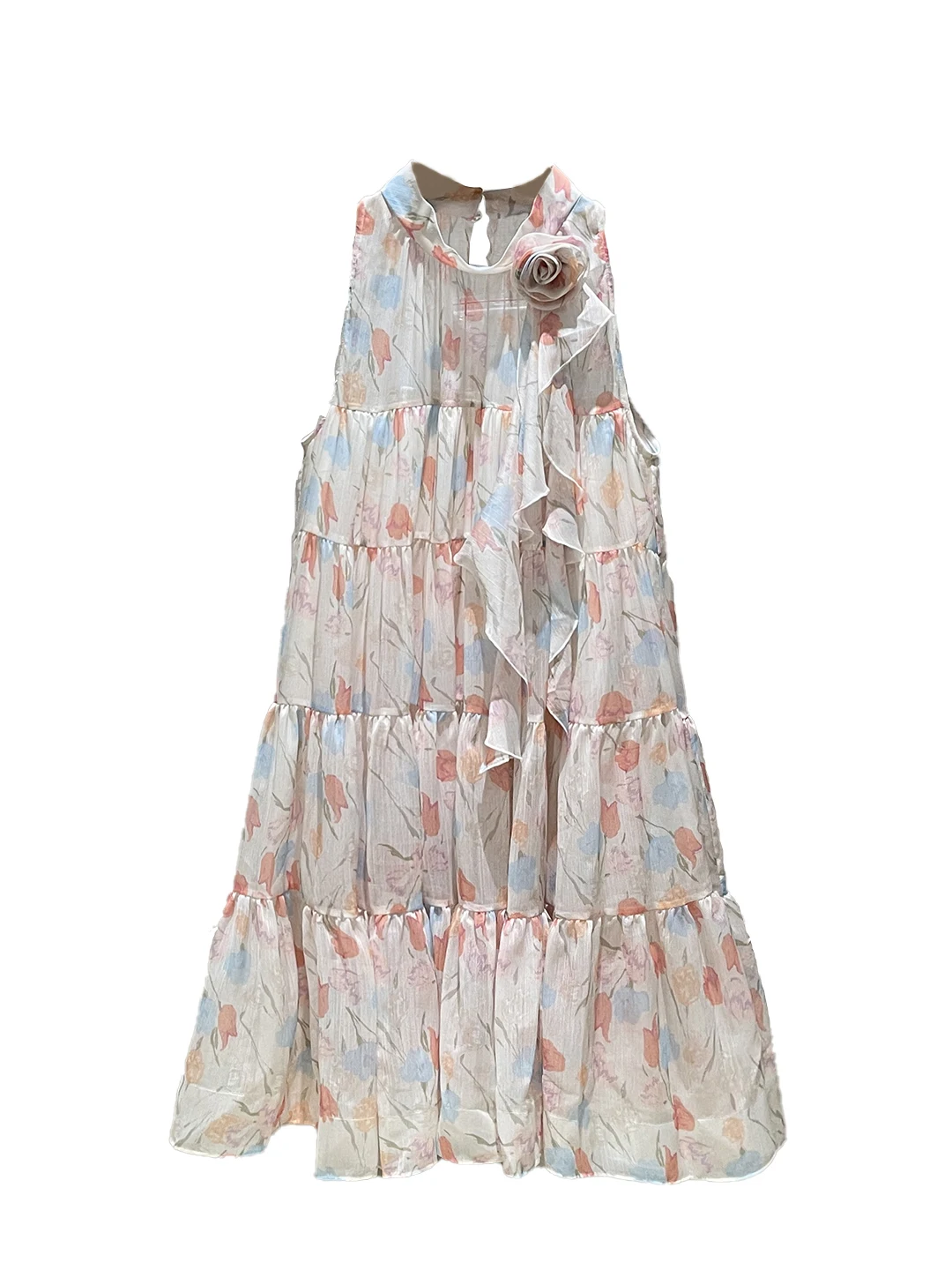 เสื้อกั๊กทรงเอพิมพ์ลายดอกไม้สีชมพู รุ่น Dr Summer 2025 สไตล์ลำลอง เอวสูง ทรงหลวม แต่งขอบลูกไม้ เหมาะสำหรับใส่ทำงาน