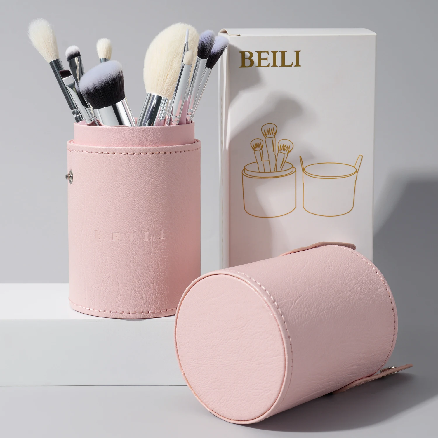 BEILI makeup refresh pink set with bucket professional foundation eye shadow blush makeup brush set pink makeup brush tool