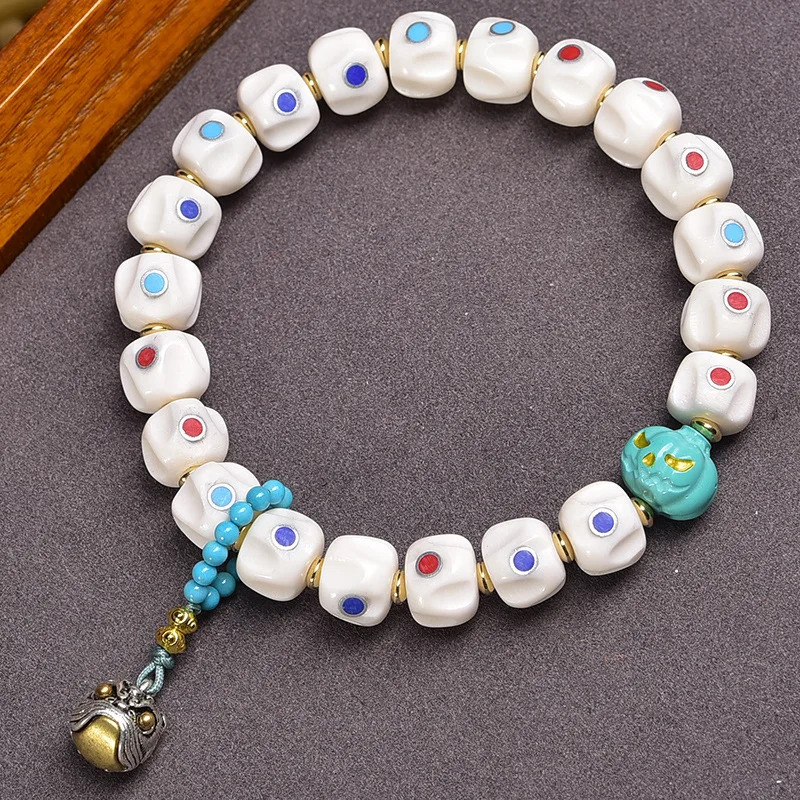Deer Bone Inlaid Multi-Gem Passion Seed Bracelet Hand String Jewelry Men Women With Beads And Tassels
