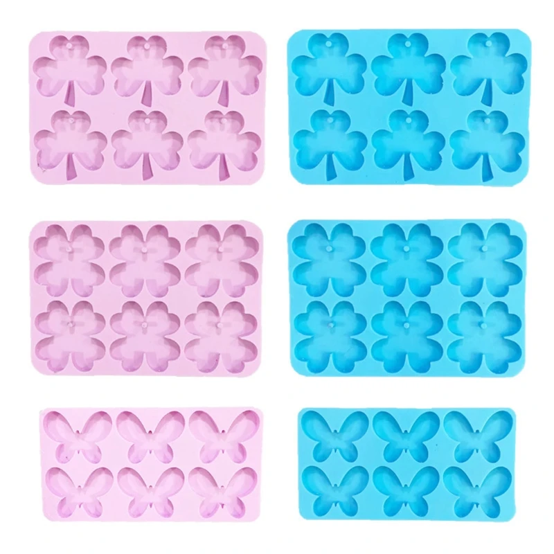 

3Pieces Shamrock Earring Silicone Resin Mold with Hole Four-Leaf Clover Earring Resin Mold for Butterfly Epoxy Mol