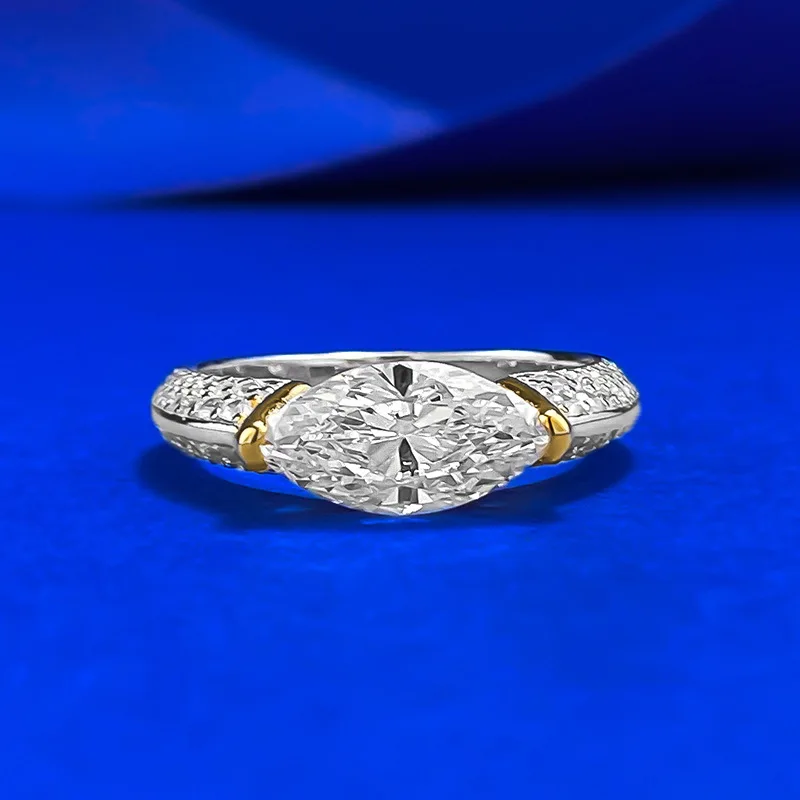 

Серебряное кольцо S925 в европейском и американском трансграничном стиле 6*12 мм, конский глаз, белый бриллиант, электрическое золотое разрезное кольцо с ins sty