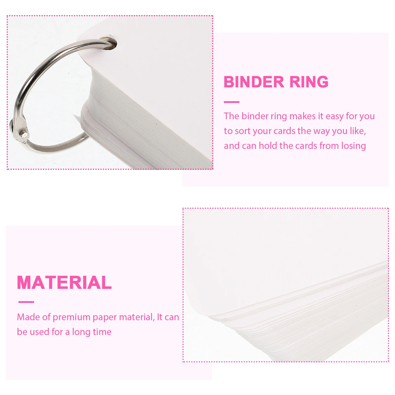

1 set Blank Cards 8x8cm Pre Punch Hole Index Flashcards 2 Metal Rings for Studying Word Learning Classroom DIY Notepad Puzzle