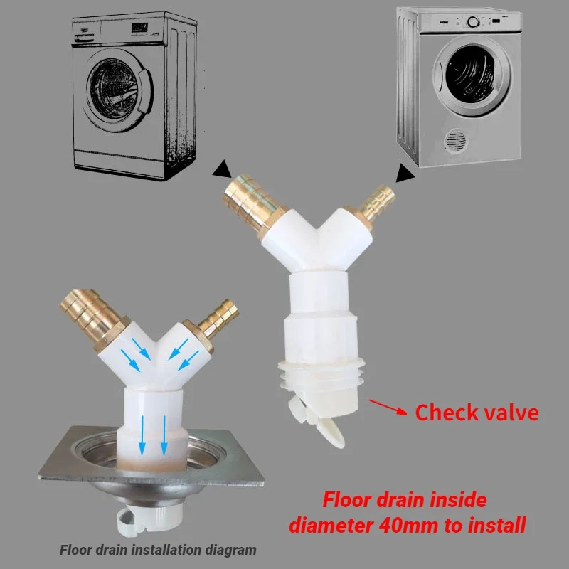 Washing machine dryer drainage tee adapter drainage four-way pipe fitting with anti-odor check valve