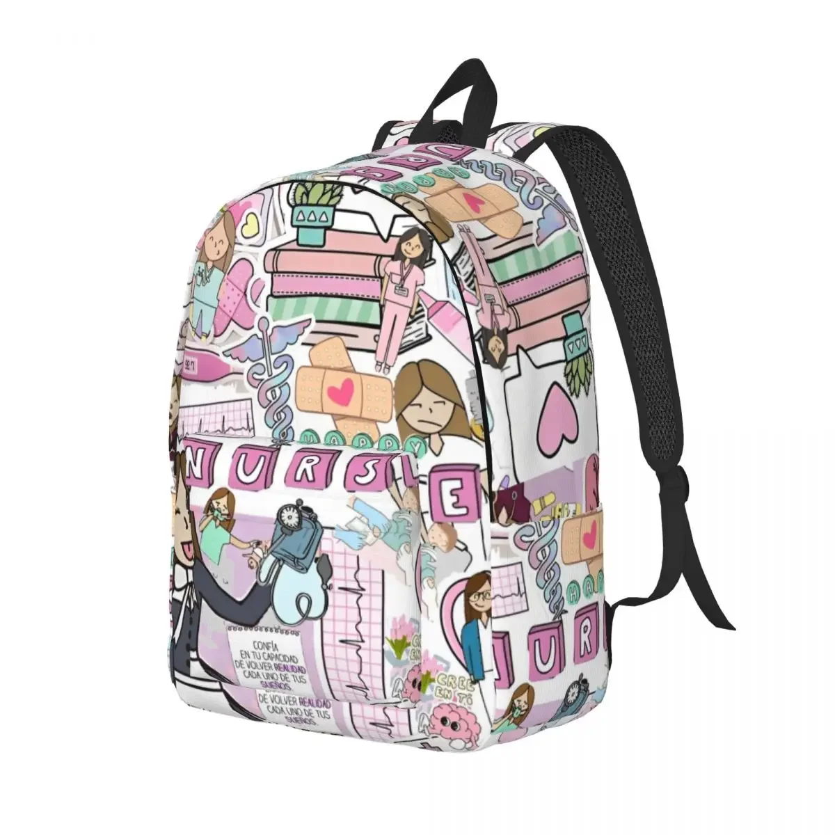 Enfermera En Apuros Nurse Pattern Backpack Middle High College School Student Book Bags Teens Daypack Durable